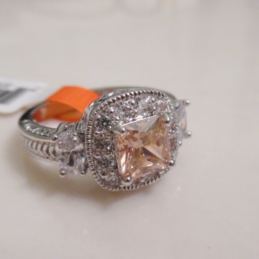 RSC PINK PRINCESS CUT CZ ACCENT HALO RING - Picture 4 of 4